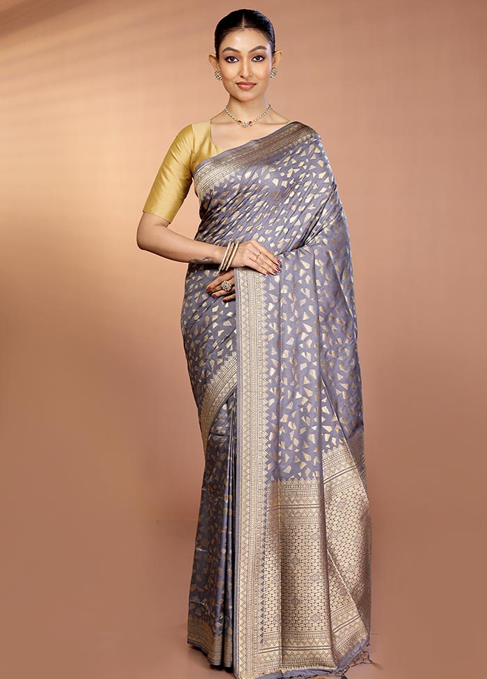 Grey Dupion Silk Saree With Blouse Piece