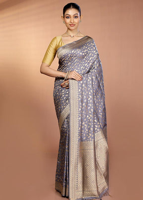 Grey Dupion Silk Saree With Blouse Piece