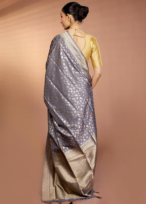 Grey Dupion Silk Saree With Blouse Piece