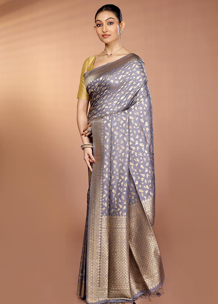 Grey Dupion Silk Saree With Blouse Piece