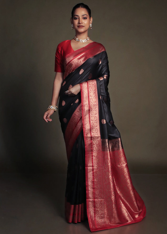 Black Katan Silk Saree With Blouse Piece