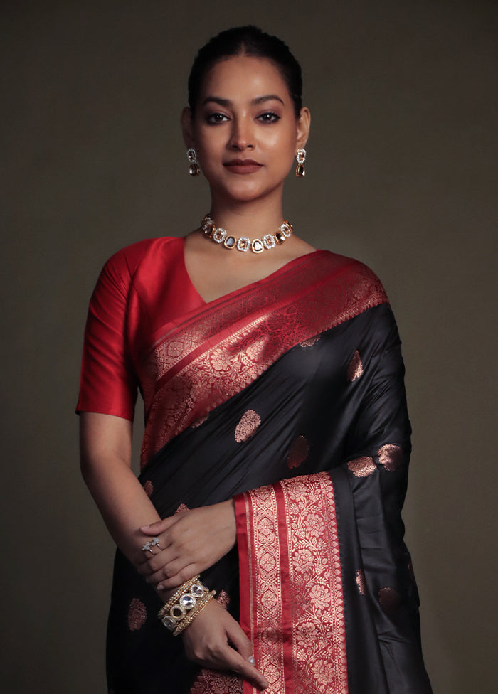 Black Katan Silk Saree With Blouse Piece