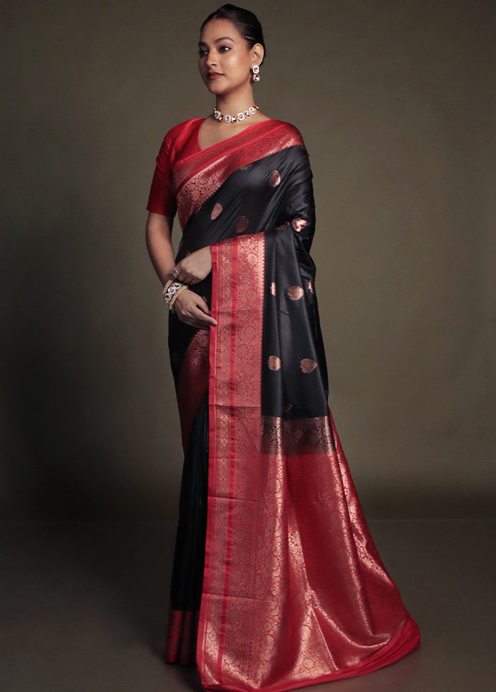 Black Katan Silk Saree With Blouse Piece