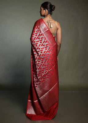 Red Kora Silk Saree With Blouse Piece