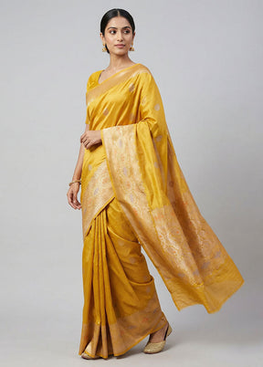 Yellow Handloom Katan Pure Silk Saree With Blouse Piece
