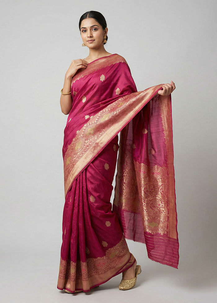 Maroon Handloom Katan Pure Silk Saree With Blouse Piece