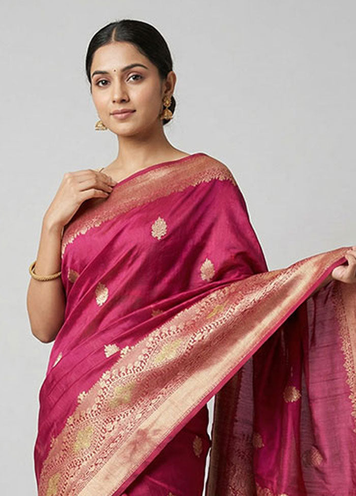 Maroon Handloom Katan Pure Silk Saree With Blouse Piece