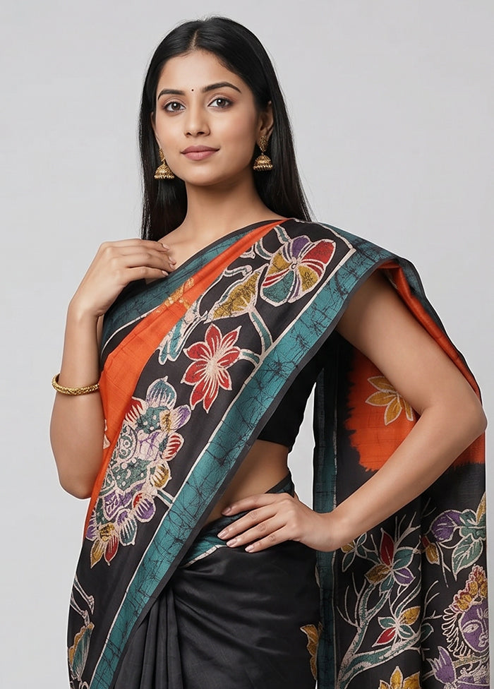 Multicolor Printed Silk Saree Without Blouse Piece