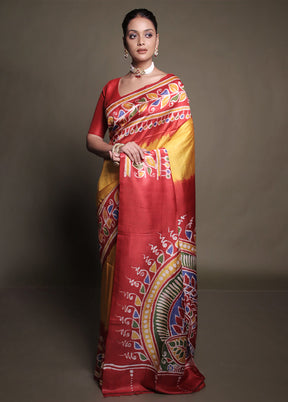 Multicolor Printed Pure Silk Saree Without Blouse Piece