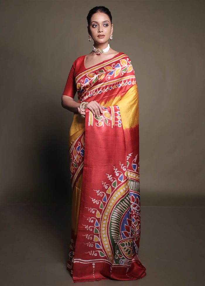 Multicolor Printed Pure Silk Saree Without Blouse Piece