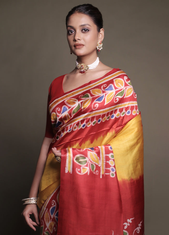 Multicolor Printed Pure Silk Saree Without Blouse Piece