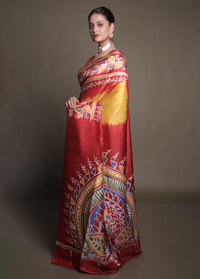 Multicolor Printed Pure Silk Saree Without Blouse Piece