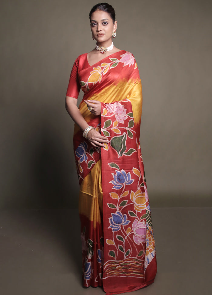 Multicolor Printed Pure Silk Saree Without Blouse Piece