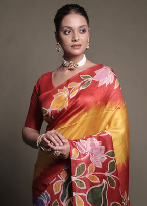 Multicolor Printed Pure Silk Saree Without Blouse Piece