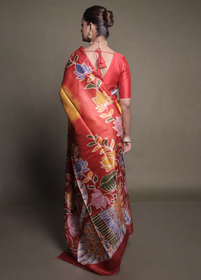 Multicolor Printed Pure Silk Saree Without Blouse Piece
