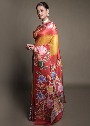 Multicolor Printed Pure Silk Saree Without Blouse Piece