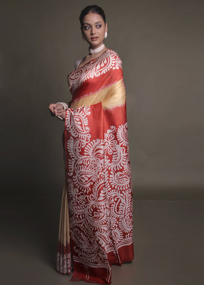 Multicolor Printed Pure Silk Saree Without Blouse Piece