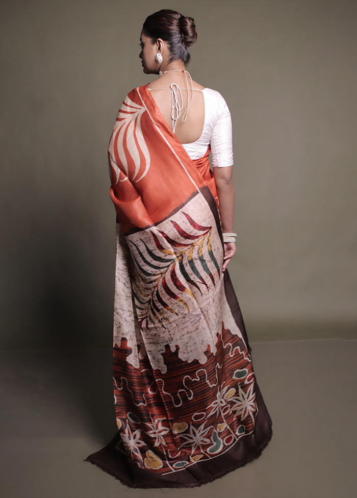 Multicolor Printed Pure Silk Saree Without Blouse Piece