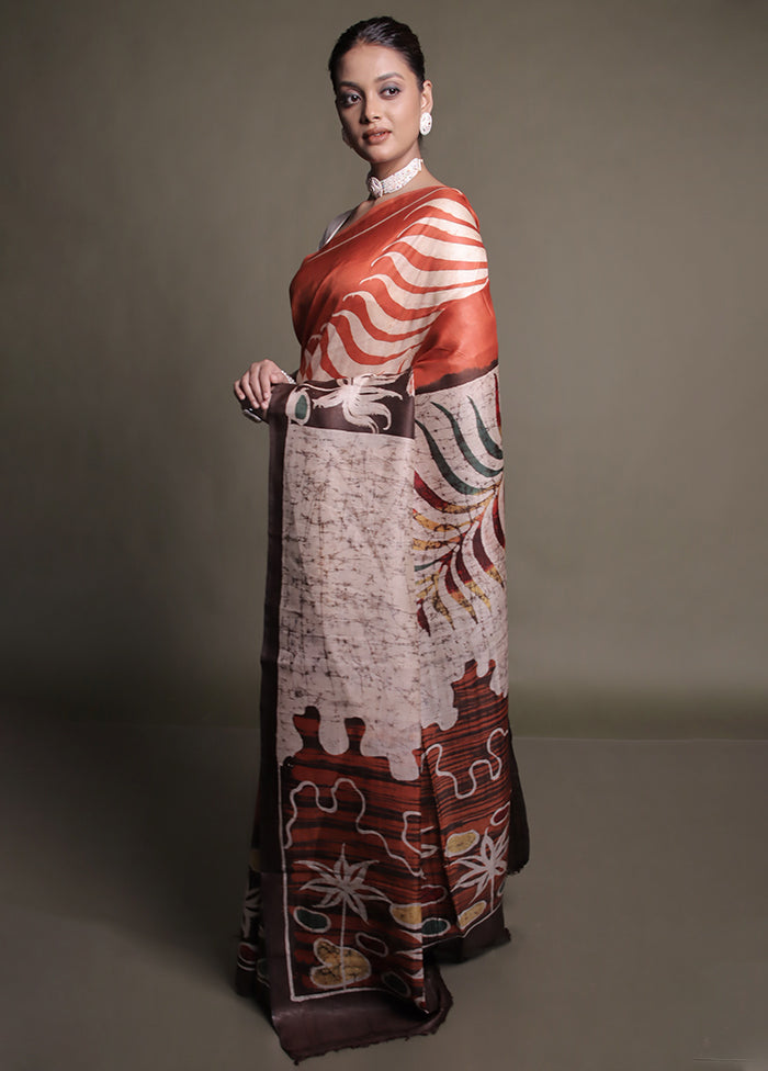Multicolor Printed Pure Silk Saree Without Blouse Piece