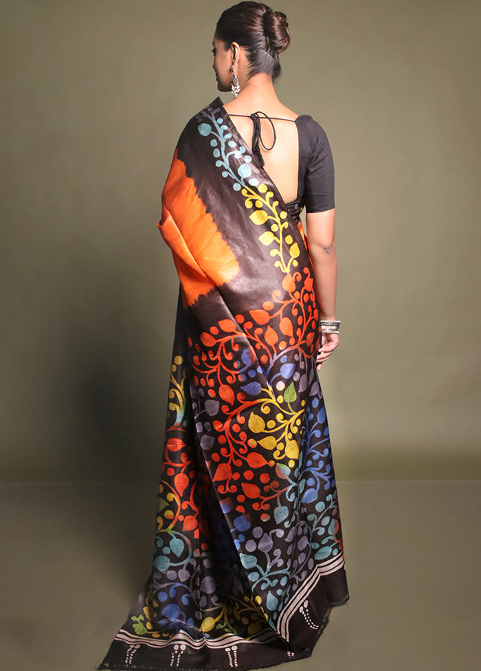 Multicolor Printed Pure Silk Saree Without Blouse Piece