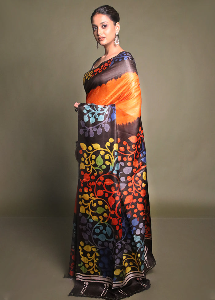 Multicolor Printed Pure Silk Saree Without Blouse Piece
