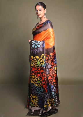 Multicolor Printed Pure Silk Saree Without Blouse Piece