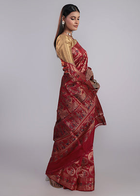 RED HANDLOOM BALUCHARI PURE SILK SAREE WITH BLOUSE