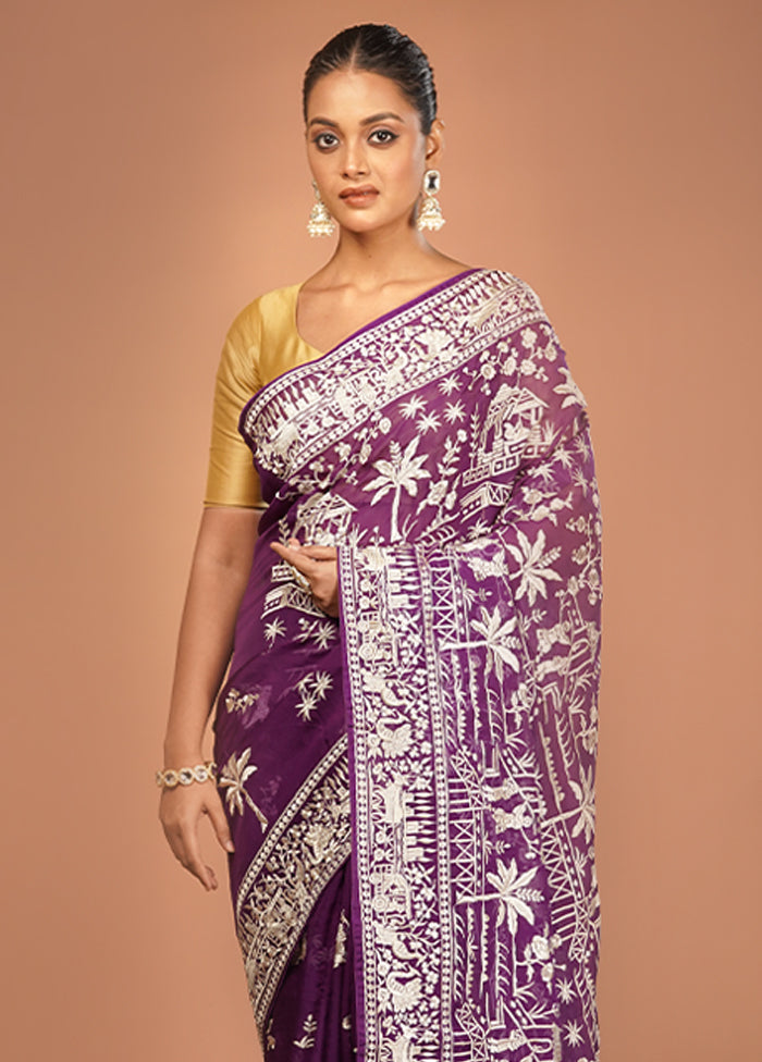 Blue Handloom Pure Georgette Saree With Blouse Piece