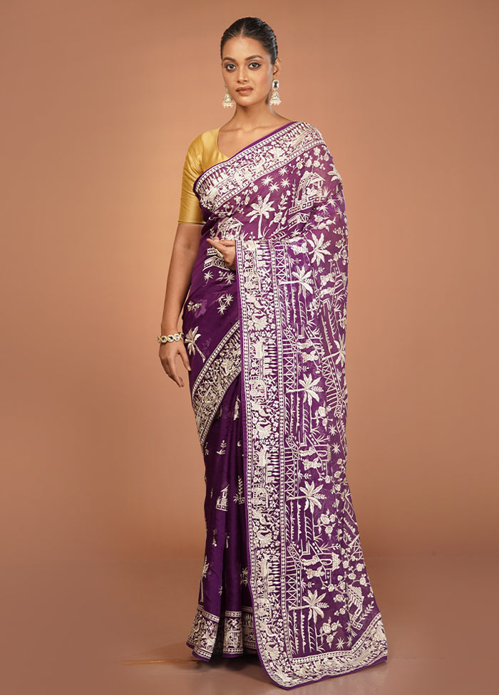 Blue Handloom Pure Georgette Saree With Blouse Piece