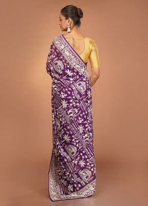Blue Handloom Pure Georgette Saree With Blouse Piece