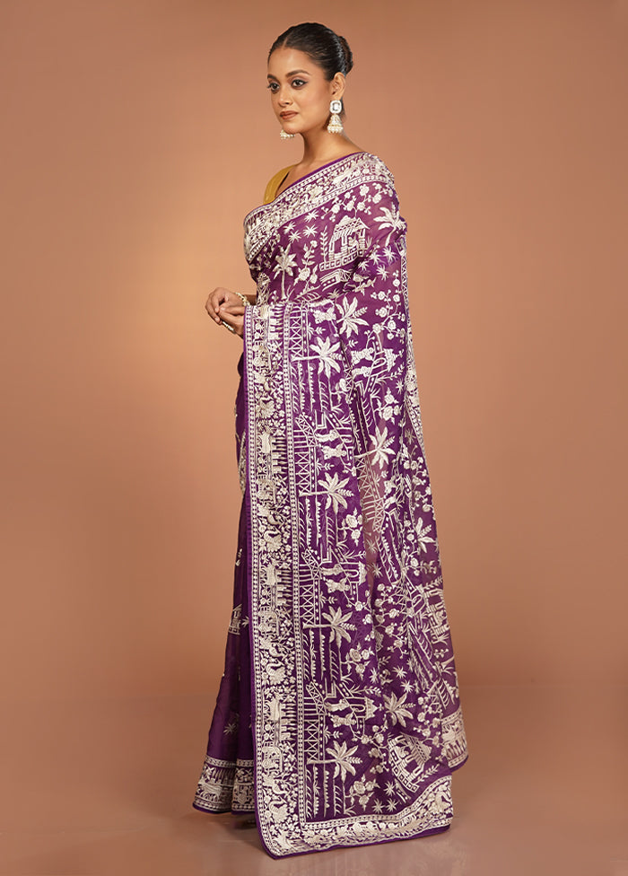 Blue Handloom Pure Georgette Saree With Blouse Piece