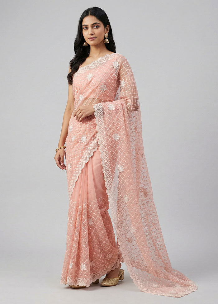 Pink Handloom Pure Organza Saree With Blouse Piece