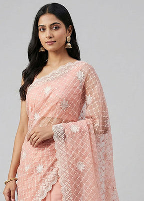 Pink Handloom Pure Organza Saree With Blouse Piece