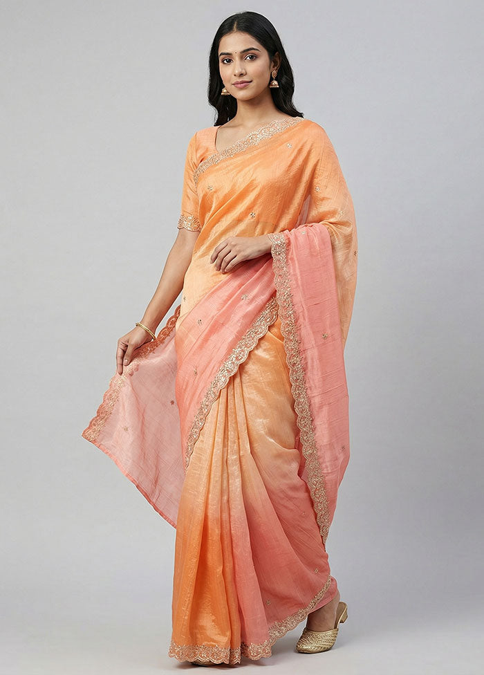 Rust Tissue Silk Saree With Blouse Piece