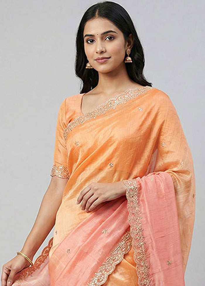 Rust Tissue Silk Saree With Blouse Piece