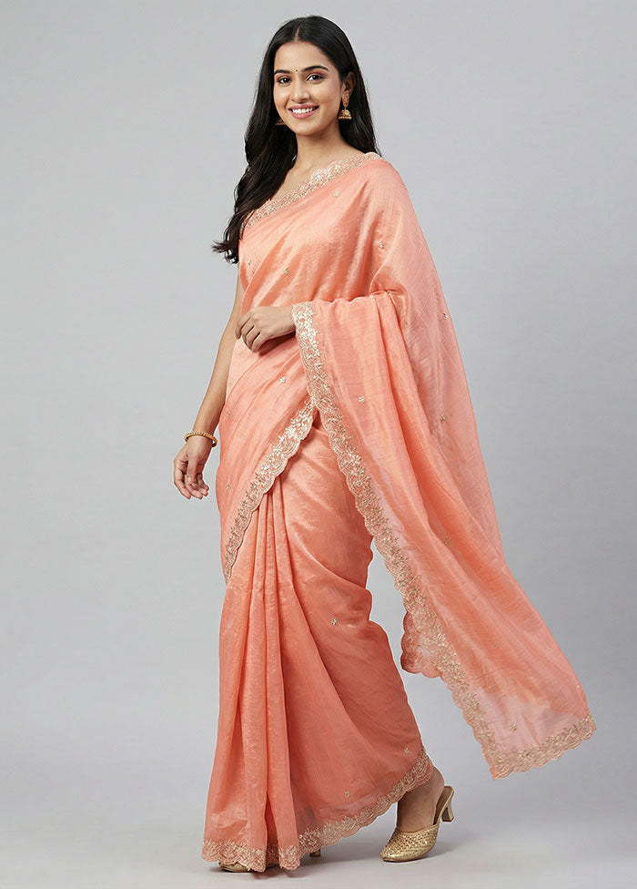 Pink Tissue Silk Saree With Blouse Piece