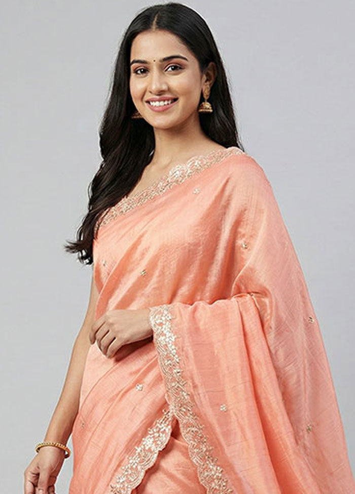 Pink Tissue Silk Saree With Blouse Piece