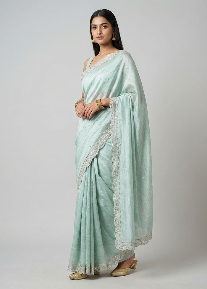 Green Dupion Silk Saree With Blouse Piece