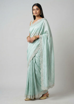 Green Dupion Silk Saree With Blouse Piece