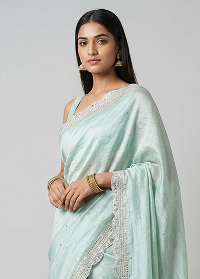 Green Dupion Silk Saree With Blouse Piece