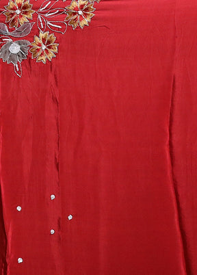 Red Handloom Pure Organza Saree With Blouse Piece