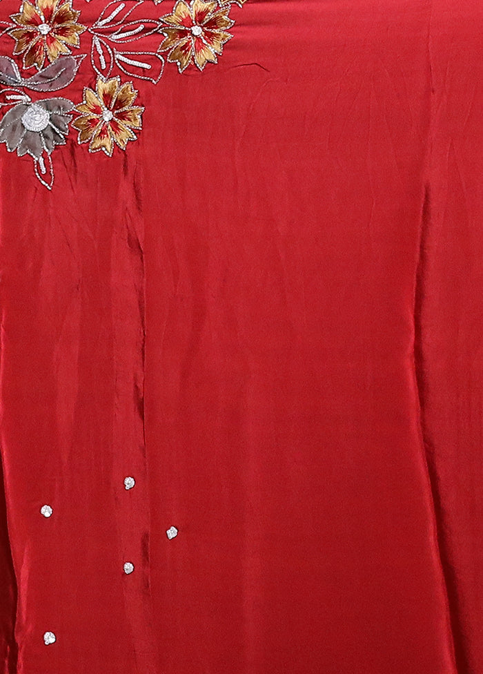 Red Handloom Pure Organza Saree With Blouse Piece