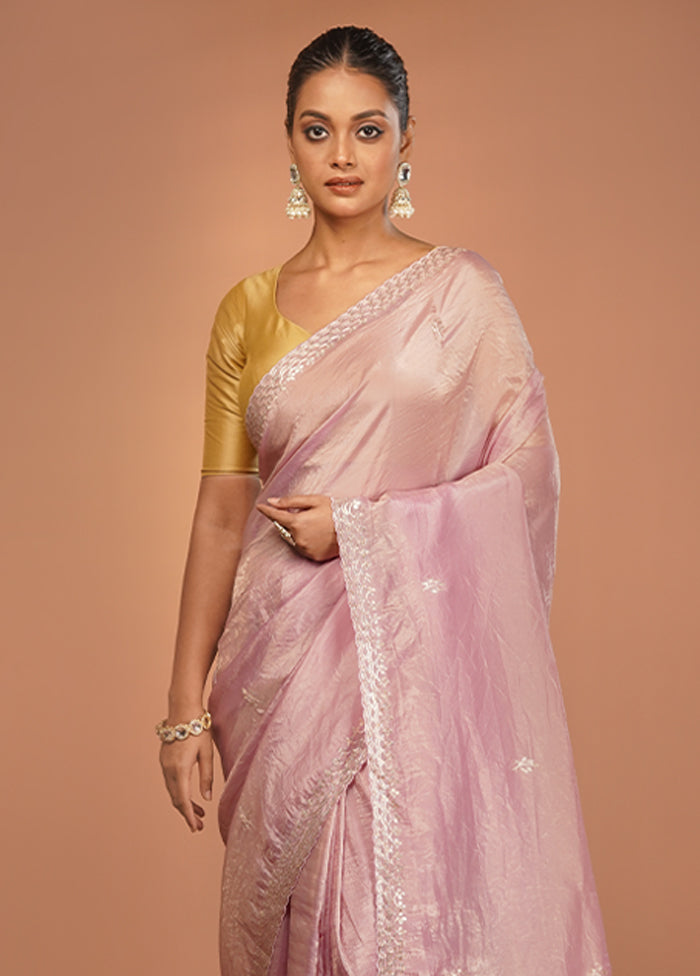 Pink Tissue Silk Saree With Blouse Piece