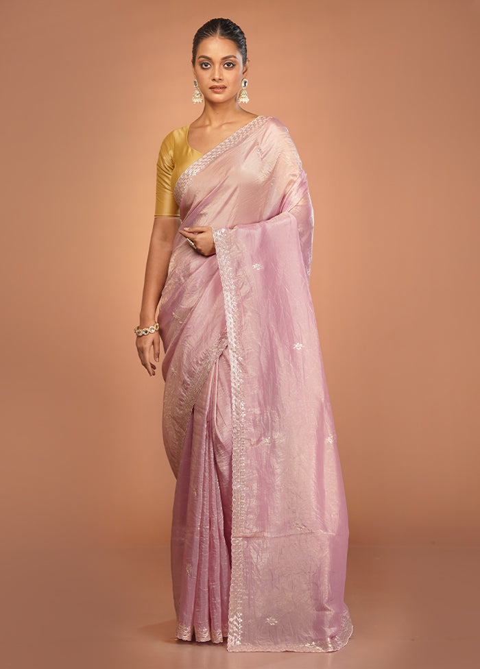 Pink Tissue Silk Saree With Blouse Piece