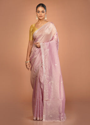 Pink Tissue Silk Saree With Blouse Piece