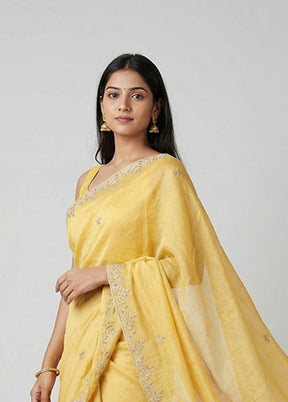 Yellow Handloom Tussar Pure Silk Saree With Blouse Piece