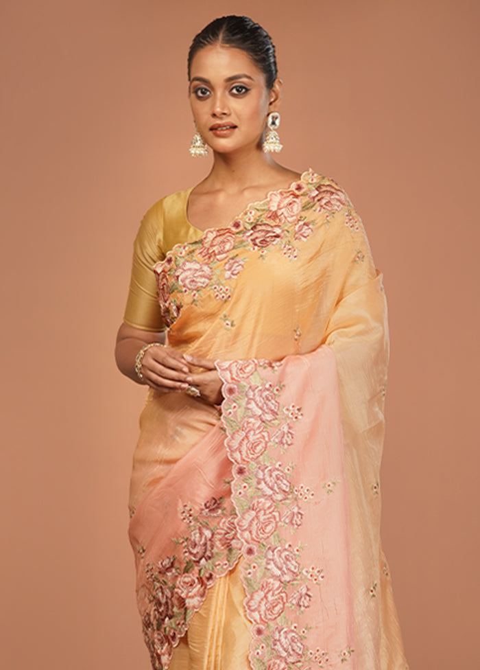 Pink Tissue Silk Saree With Blouse Piece