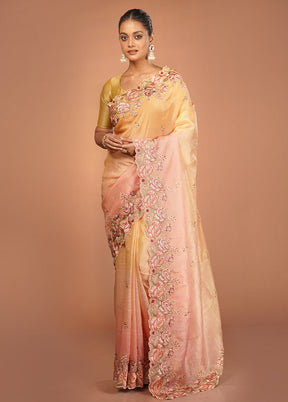 Pink Tissue Silk Saree With Blouse Piece