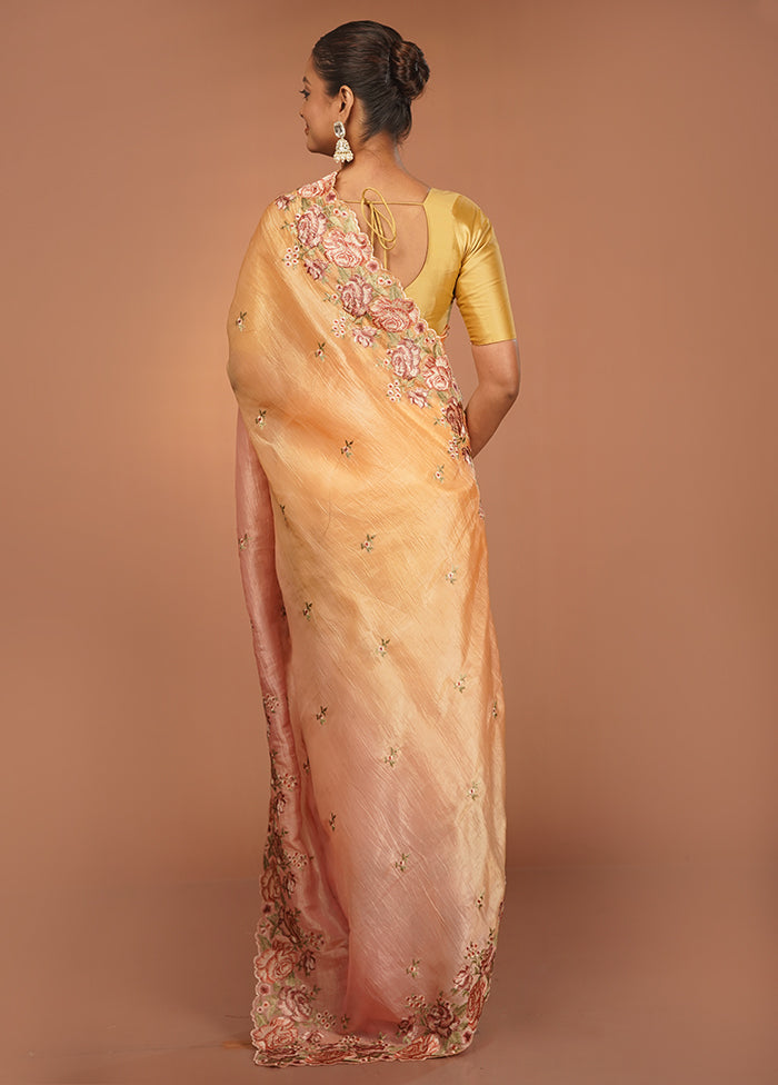 Pink Tissue Silk Saree With Blouse Piece