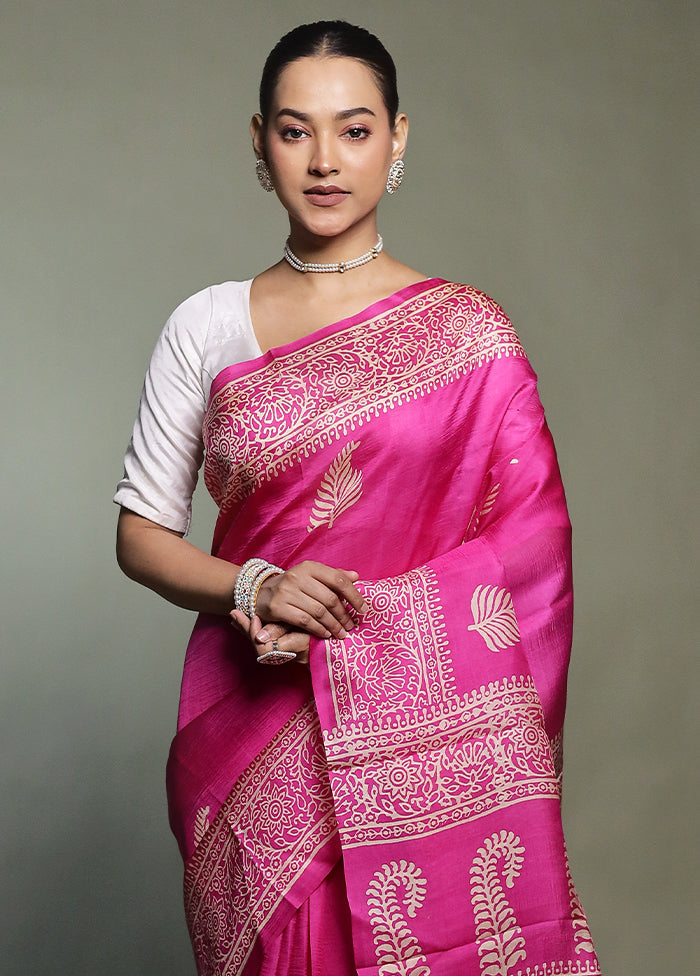 Purple Printed Pure Silk Saree Without Blouse Piece